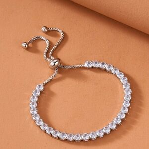 Elegant Adjustable Tennis Bracelet with Round Cut Zircon Stones – Silver Tone‎